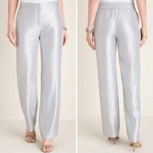 Chicos Travelers Silver Metallic Dress Pants Straight Leg Lined Womens 4 Grey